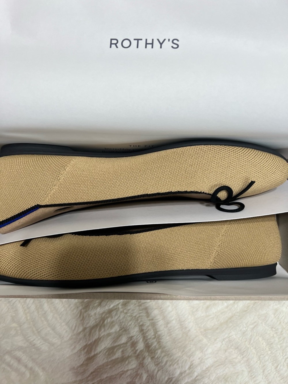 NIB Rothy’s The Ballet Flat Beige & Black Bow Knit Flats Women’s Size 9.5 - Picture 9 of 11